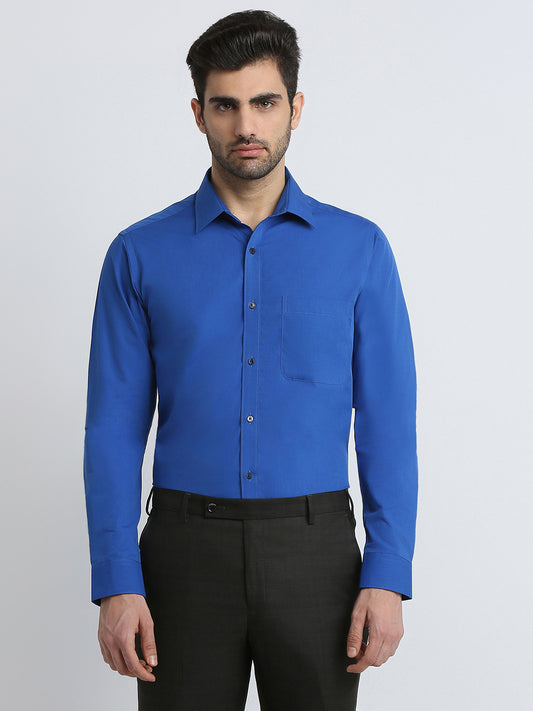 Raymond Men Blue Solid Slim Fit Cotton Formal Shirt