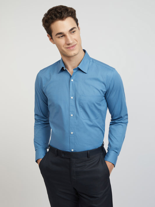 Raymond Blue Solid Regular Fit Cotton Formal Shirt