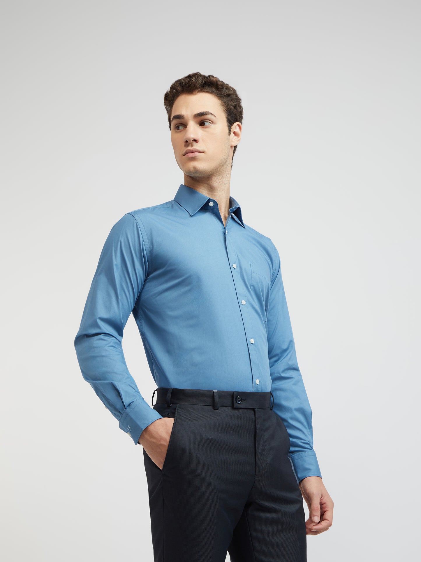 Raymond Blue Solid Regular Fit Cotton Formal Shirt