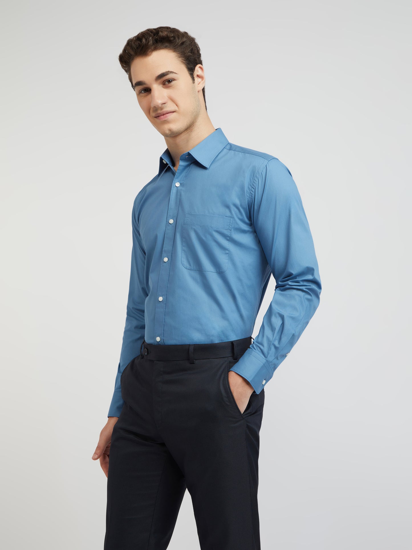 Raymond Blue Solid Regular Fit Cotton Formal Shirt