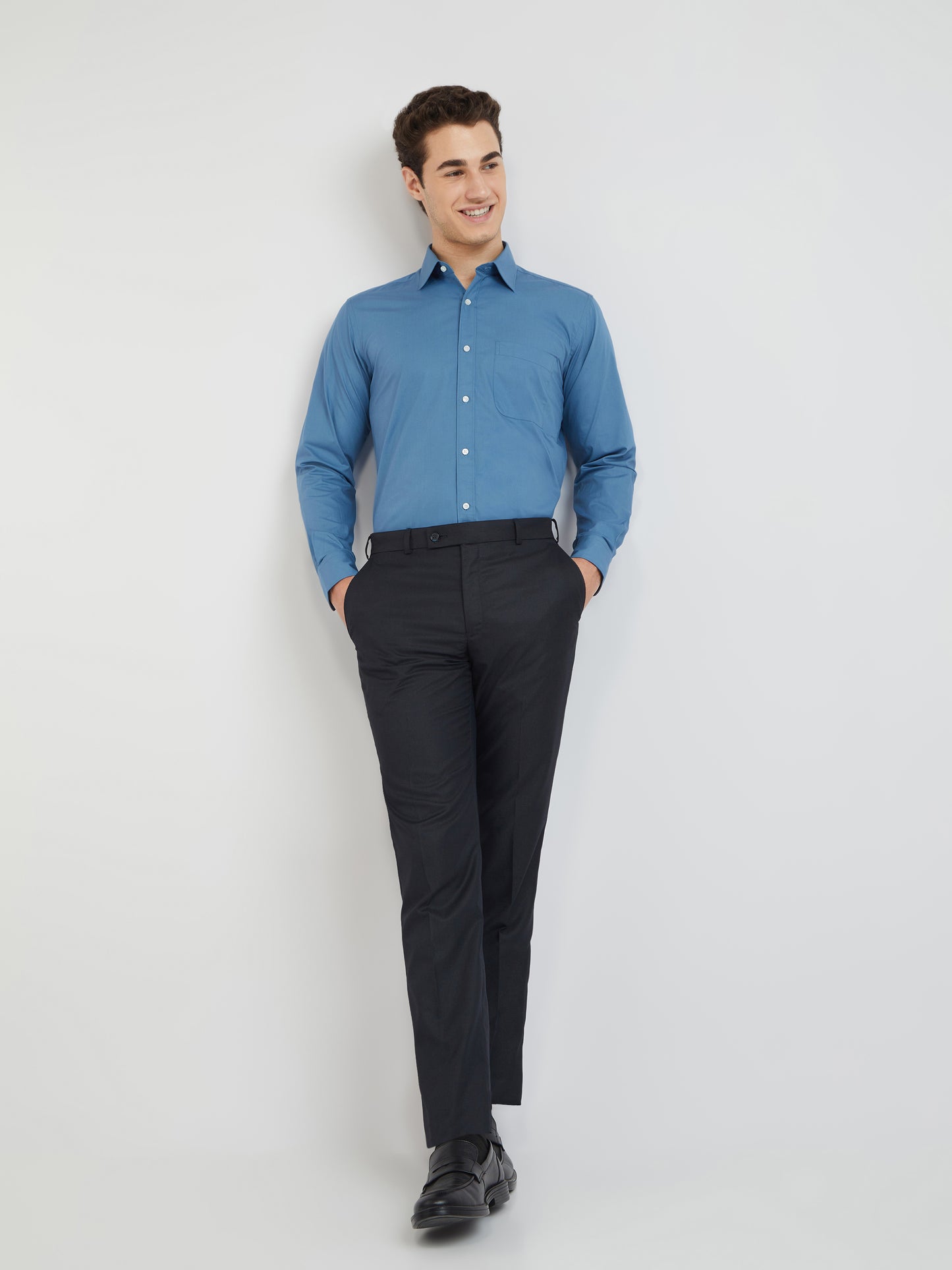 Raymond Blue Solid Regular Fit Cotton Formal Shirt