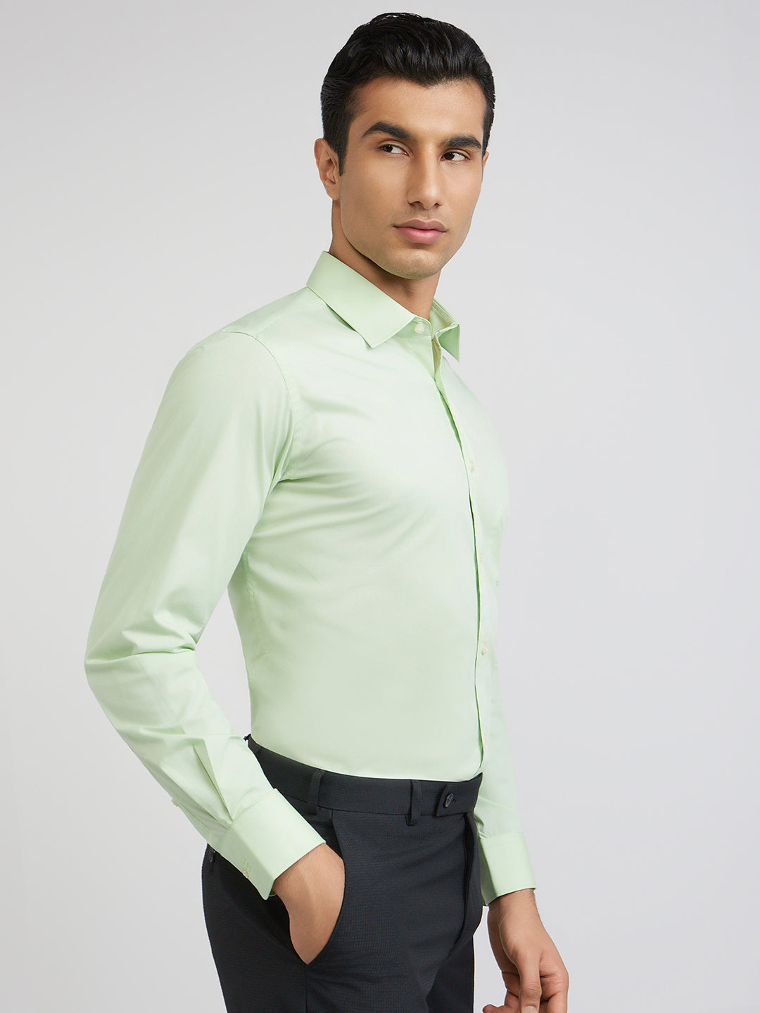 Raymond Green Solid Regular Fit Cotton Formal Shirt