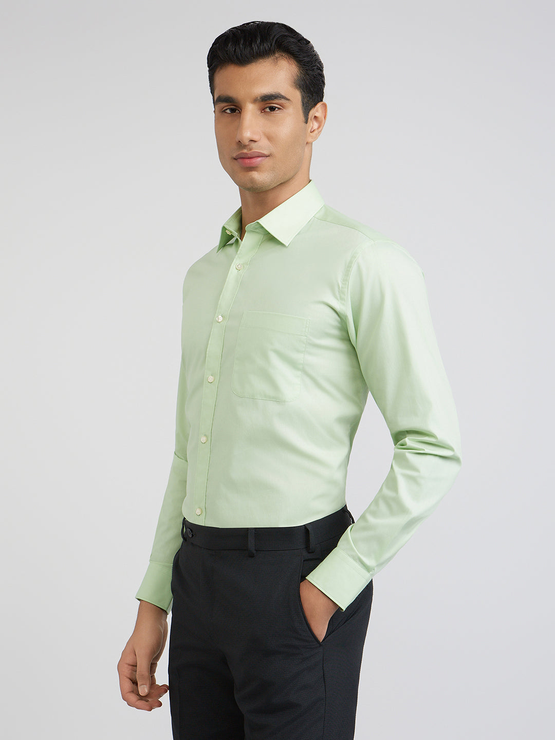 Raymond Green Solid Regular Fit Cotton Formal Shirt