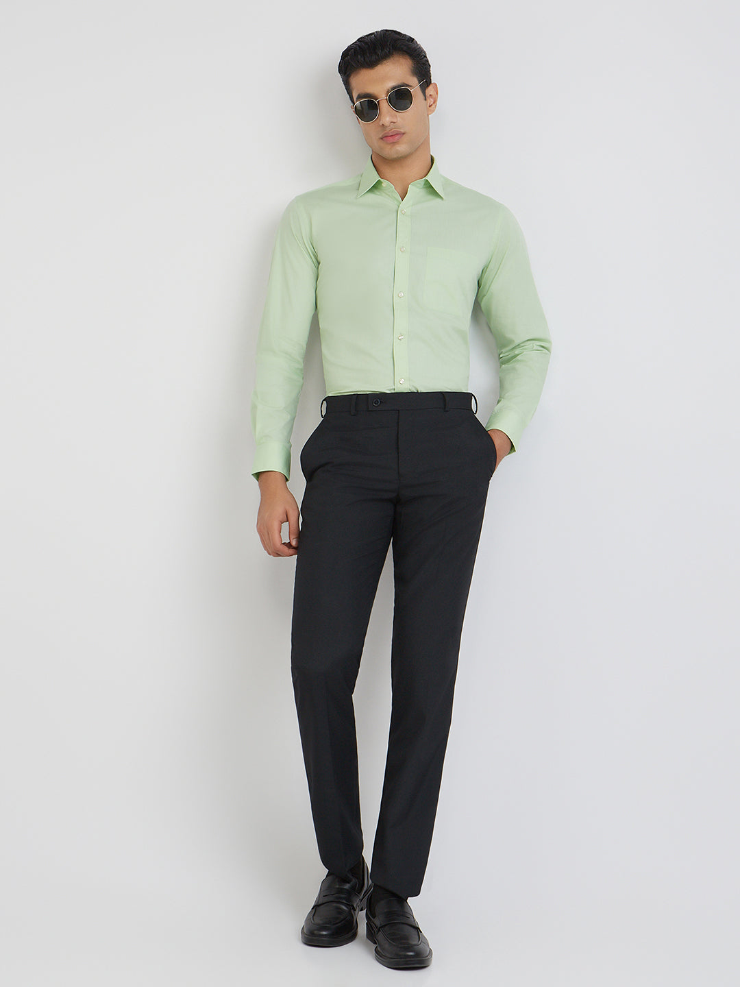 Raymond Green Solid Regular Fit Cotton Formal Shirt