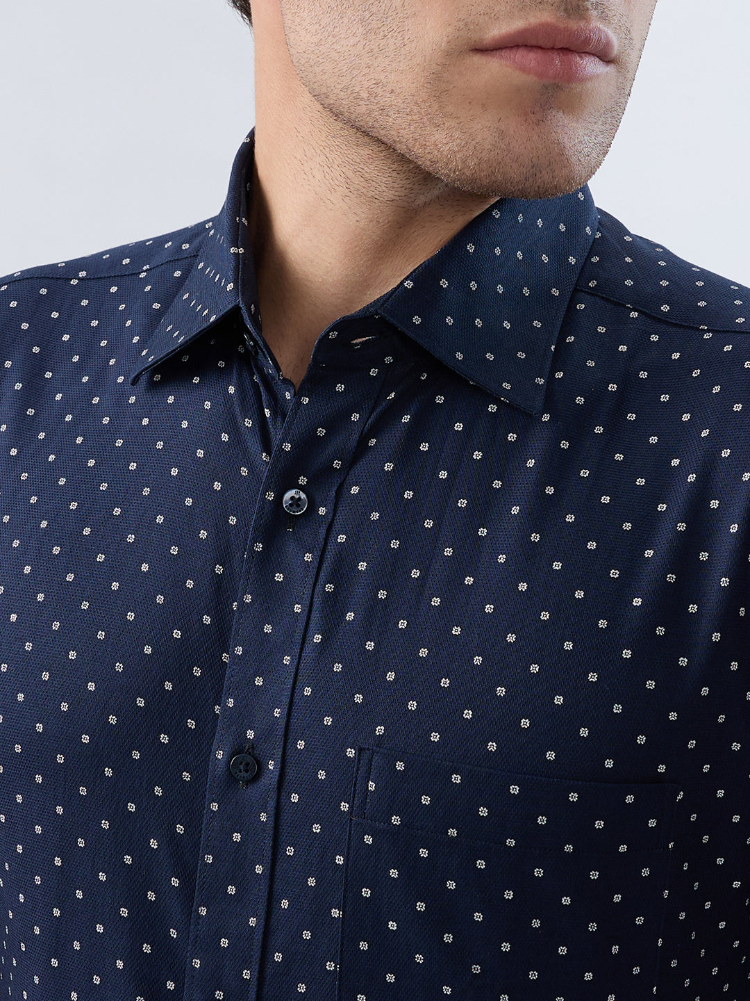 Raymond Men Blue Slim Fit Print Formal Shirt