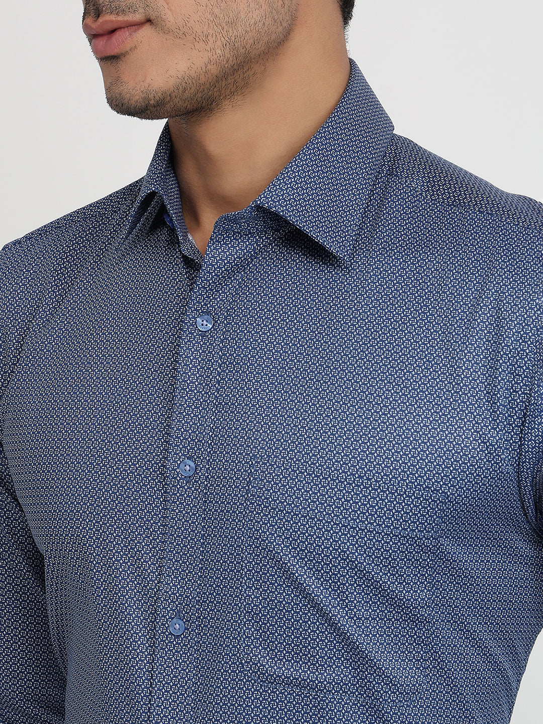 Raymond Men Blue Slim Fit Print Formal Shirt