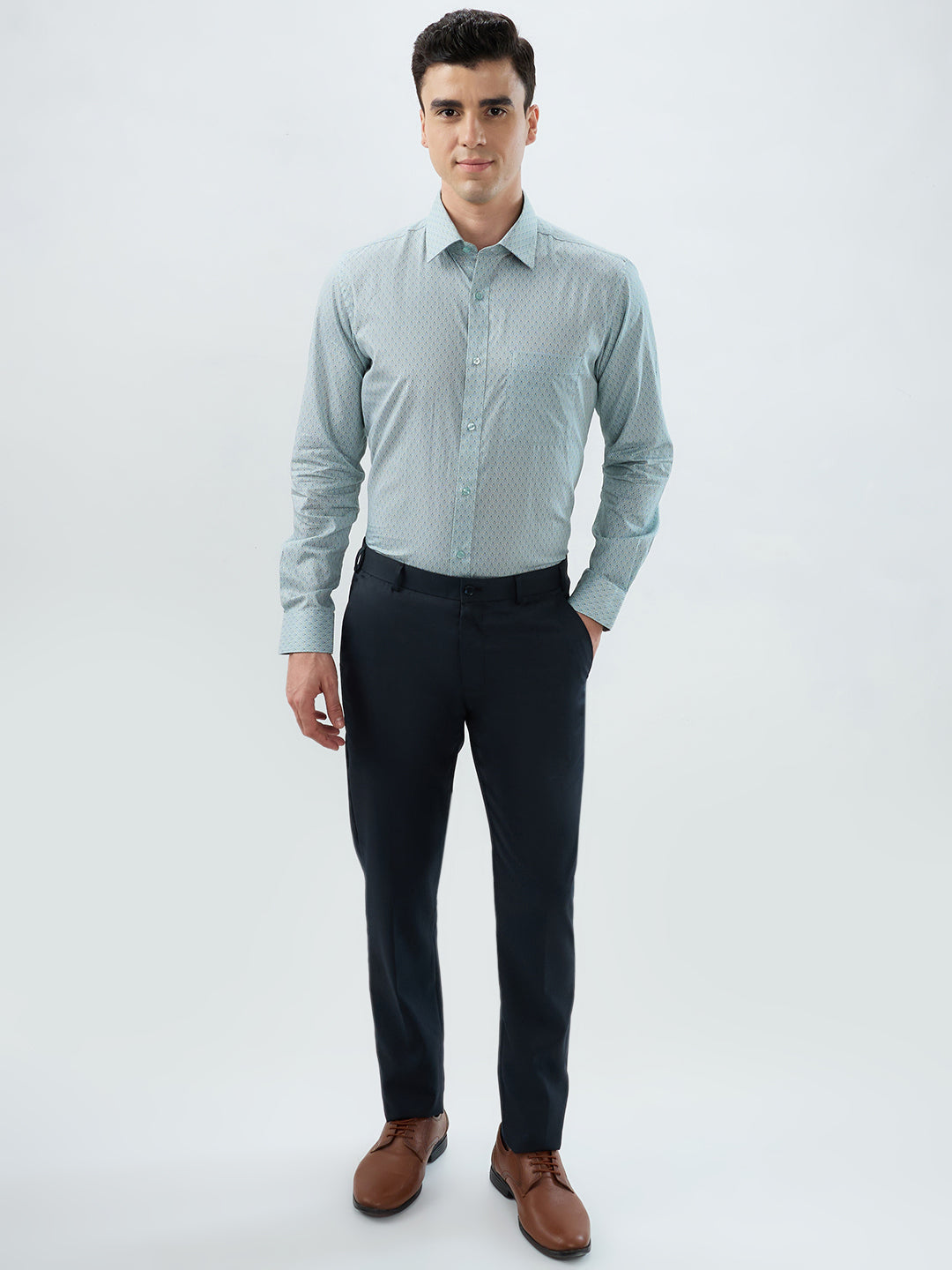 Raymond Men Blue Slim Fit Print Formal Shirt