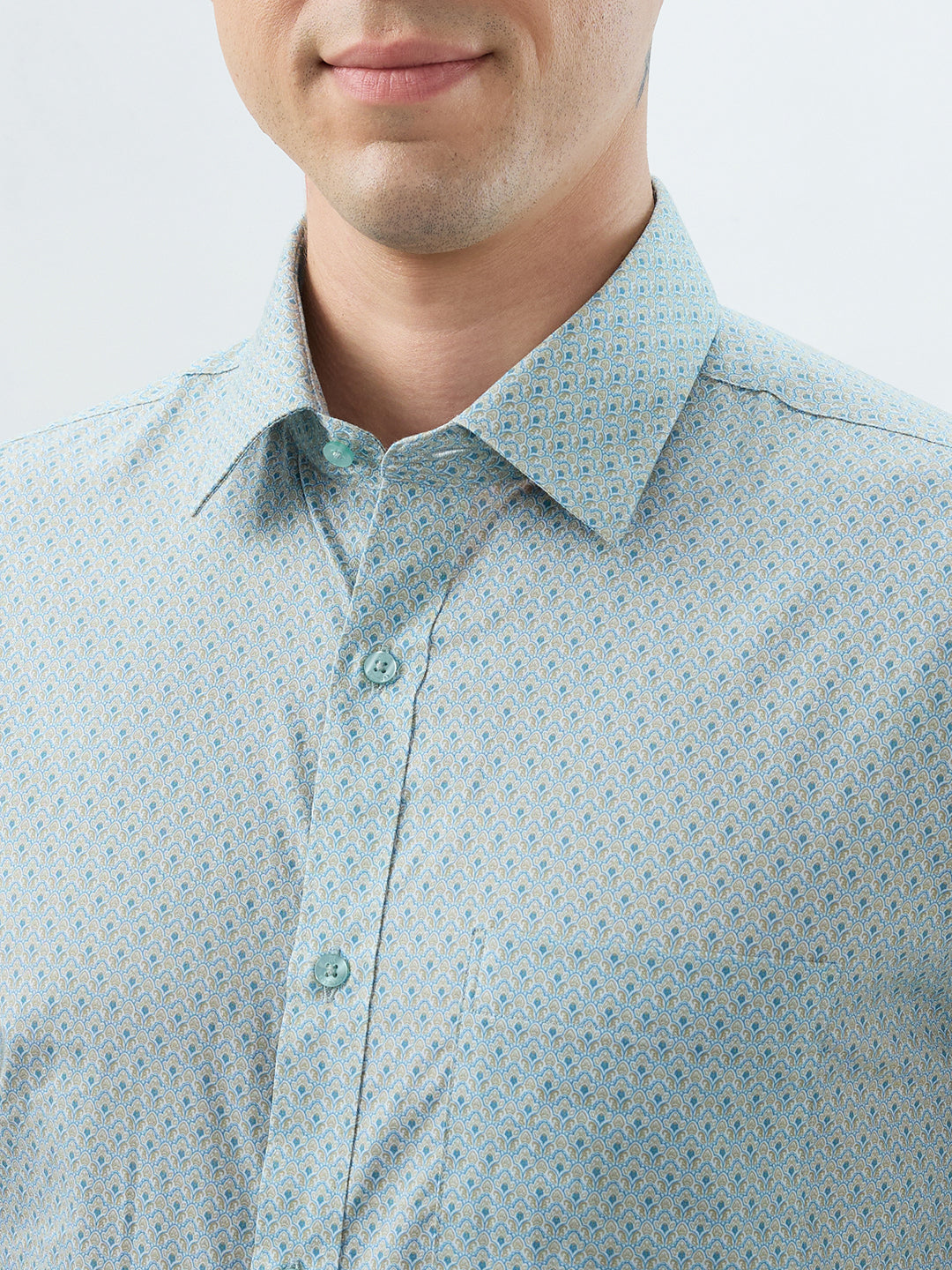 Raymond Men Blue Slim Fit Print Formal Shirt
