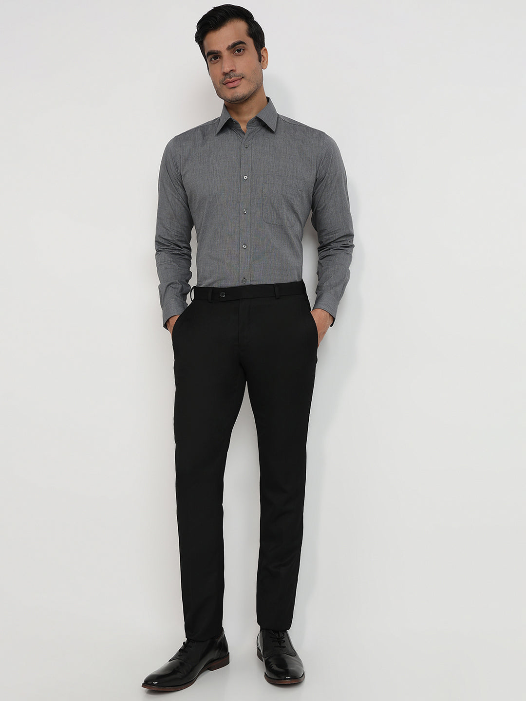 Raymond Men Grey Slim Fit Solid Formal Shirt