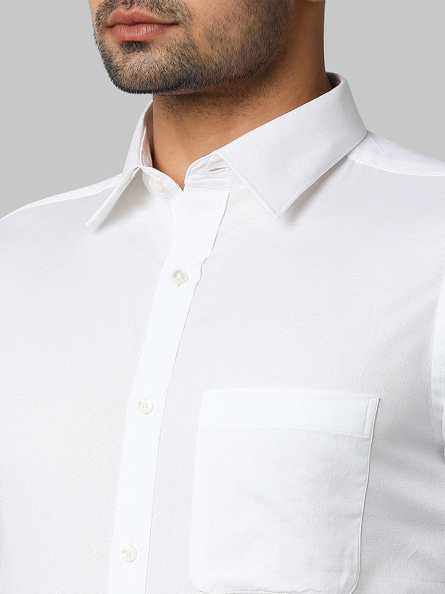 Raymond Men White Self Design Slim Fit Full Sleeve Semi Cut Away Collar Shirt