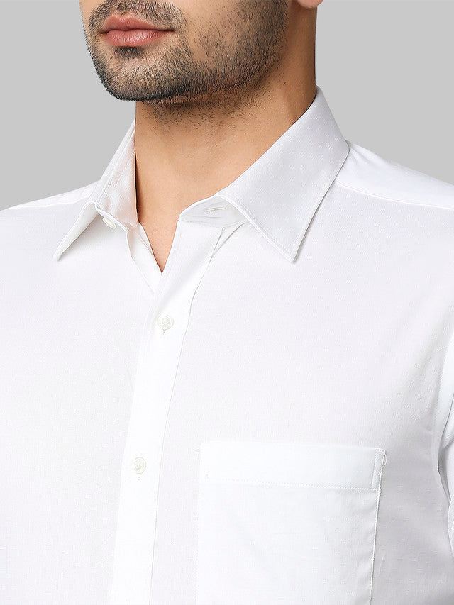 Raymond Men White Self Design Slim Fit Full Sleeve Semi Cut Away Collar Shirt