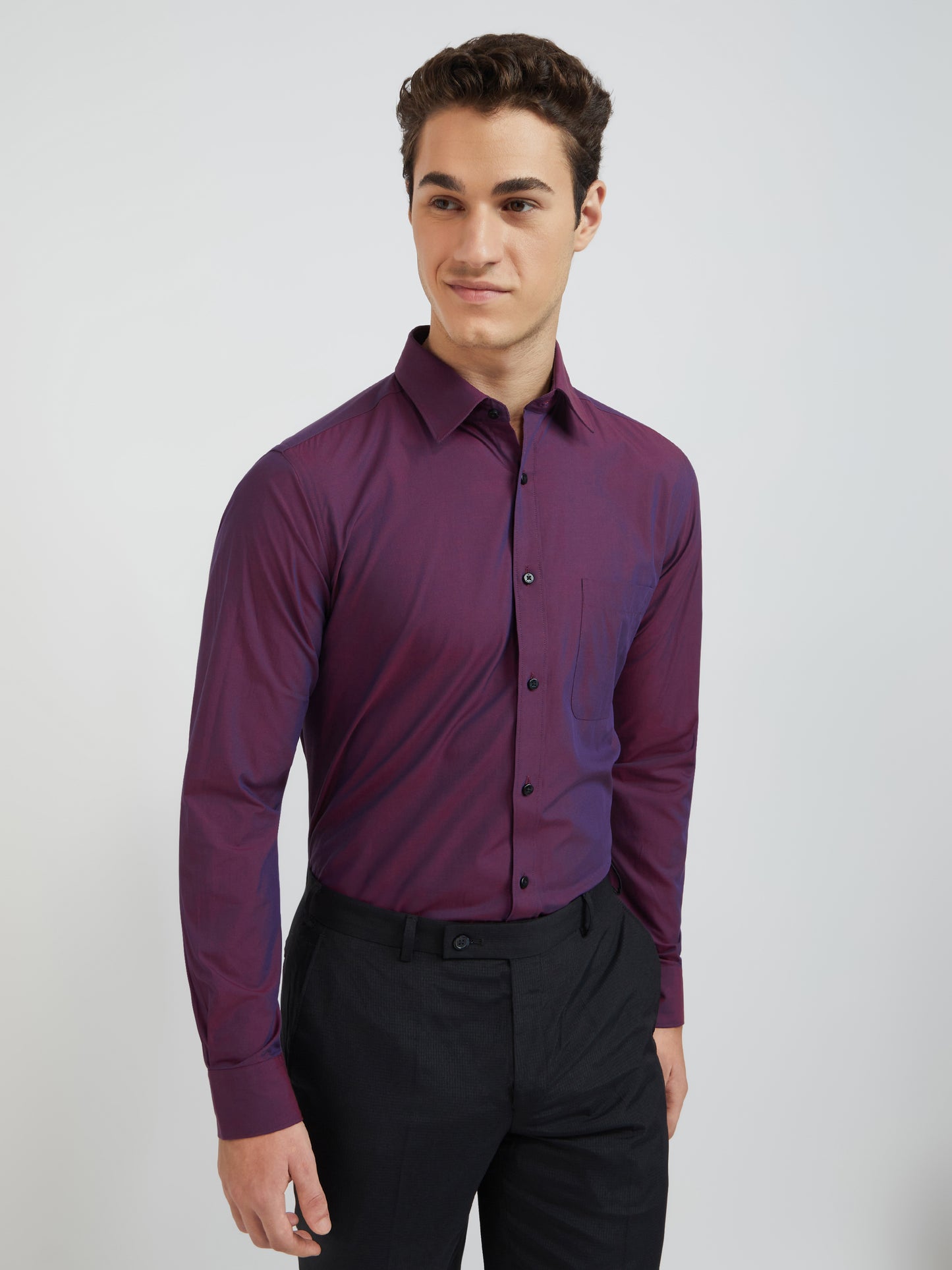 Raymond Purple Solid Slim Fit Cotton Formal Shirt