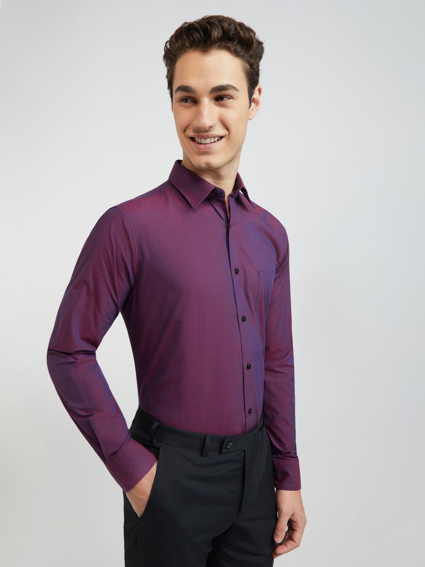 Raymond Purple Solid Slim Fit Cotton Formal Shirt