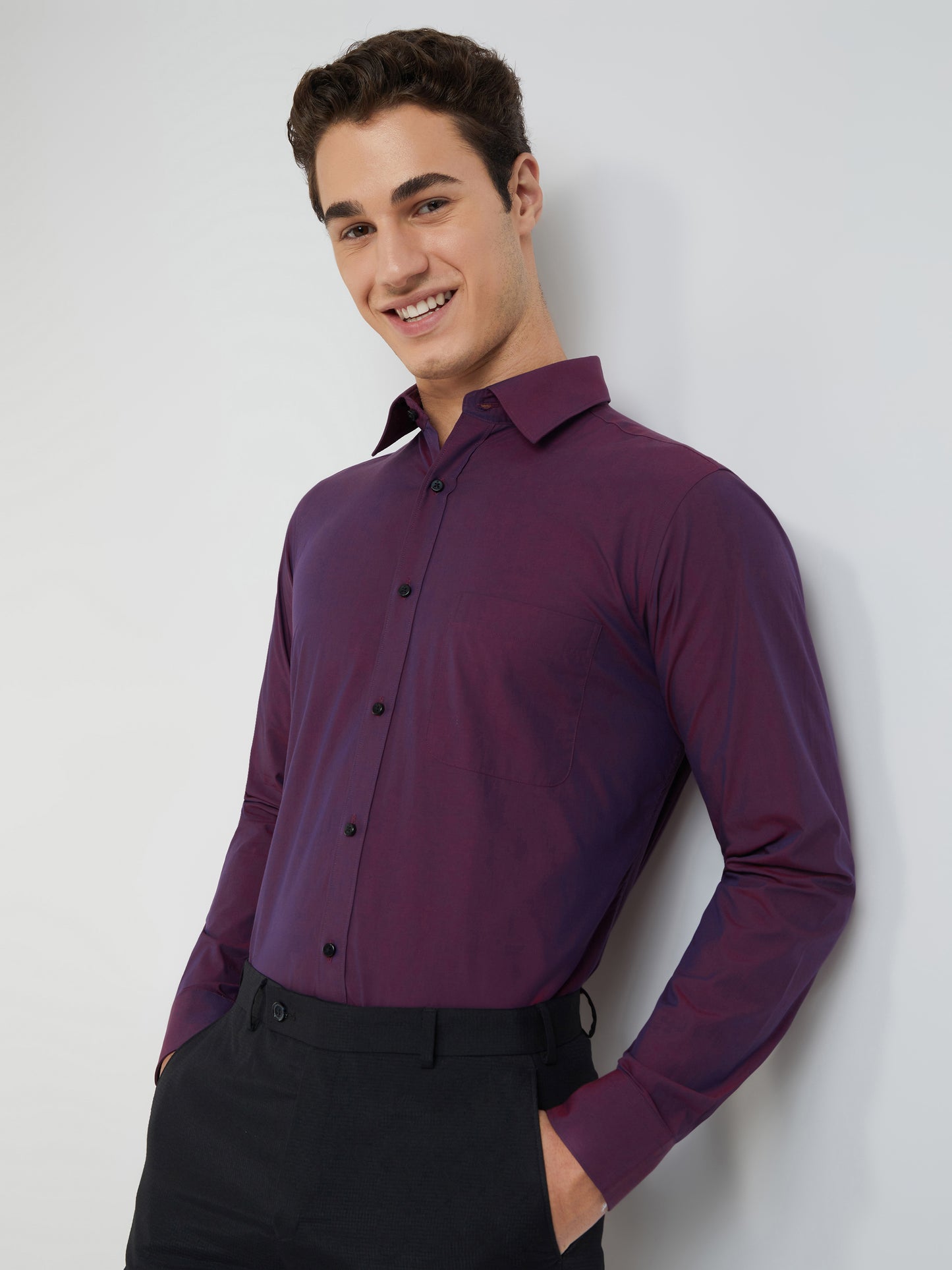 Raymond Purple Solid Slim Fit Cotton Formal Shirt