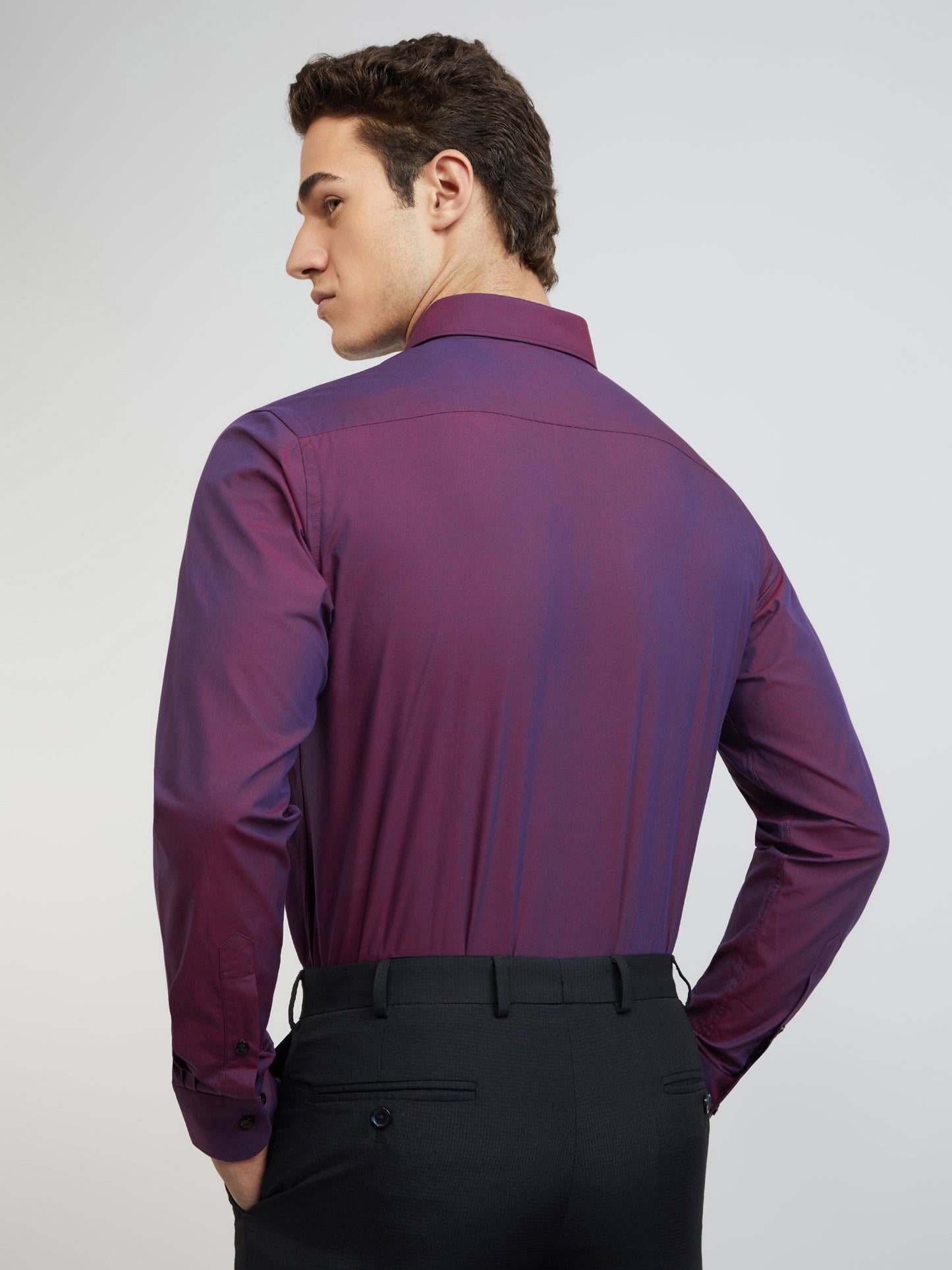 Raymond Purple Solid Slim Fit Cotton Formal Shirt