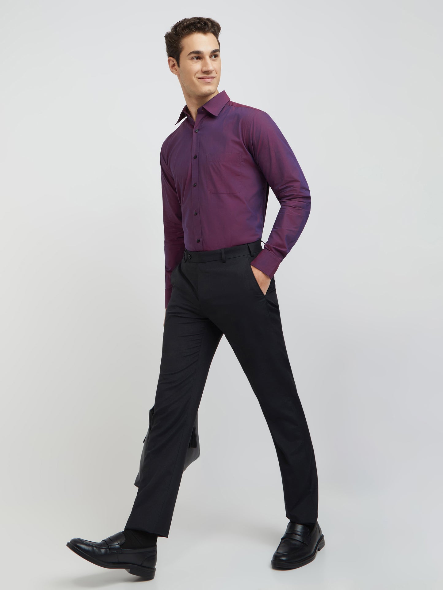 Raymond Purple Solid Slim Fit Cotton Formal Shirt