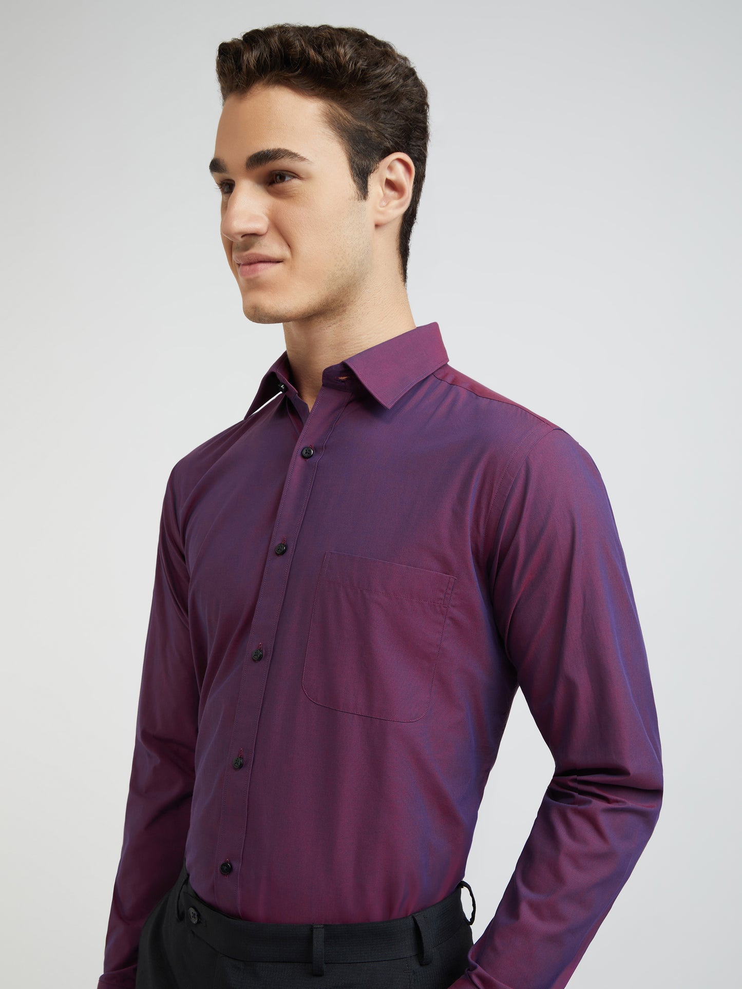 Raymond Purple Solid Slim Fit Cotton Formal Shirt