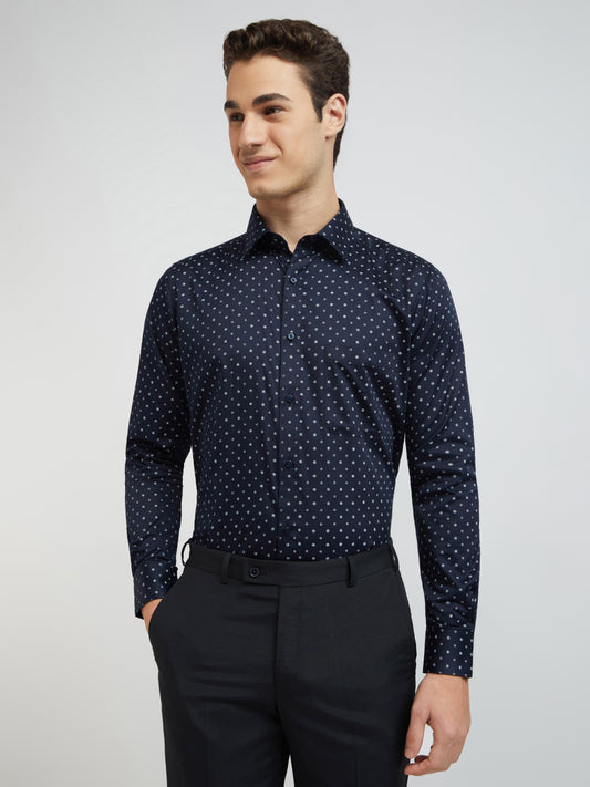 Raymond Blue Printed Slim Fit Cotton Formal Shirt