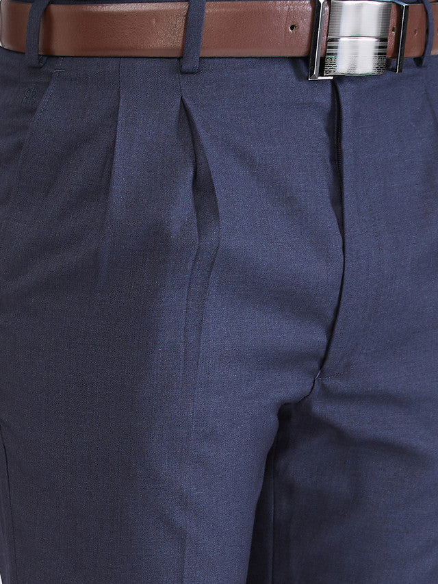 Raymond Blue Solid Classic Fit Terry Rayon Blend Trouser