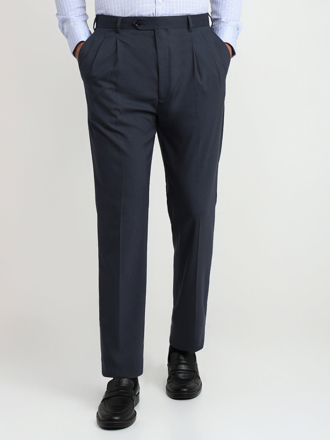 Raymond Men Blue Structure Classic Fit Polyester Blend Trouser