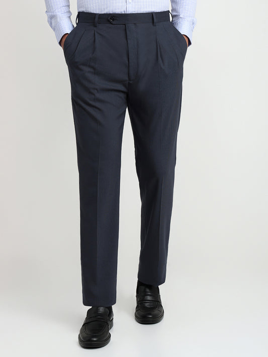 Raymond Men Blue Structure Classic Fit Polyester Blend Trouser