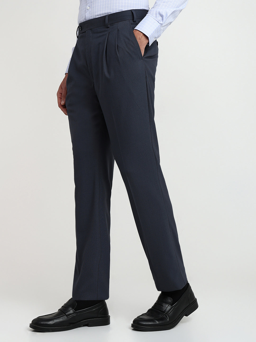 Raymond Men Blue Structure Classic Fit Polyester Blend Trouser