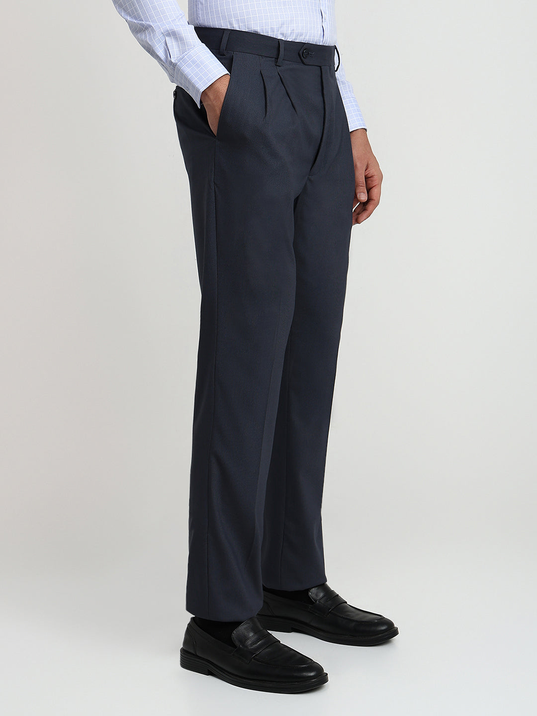 Raymond Men Blue Structure Classic Fit Polyester Blend Trouser