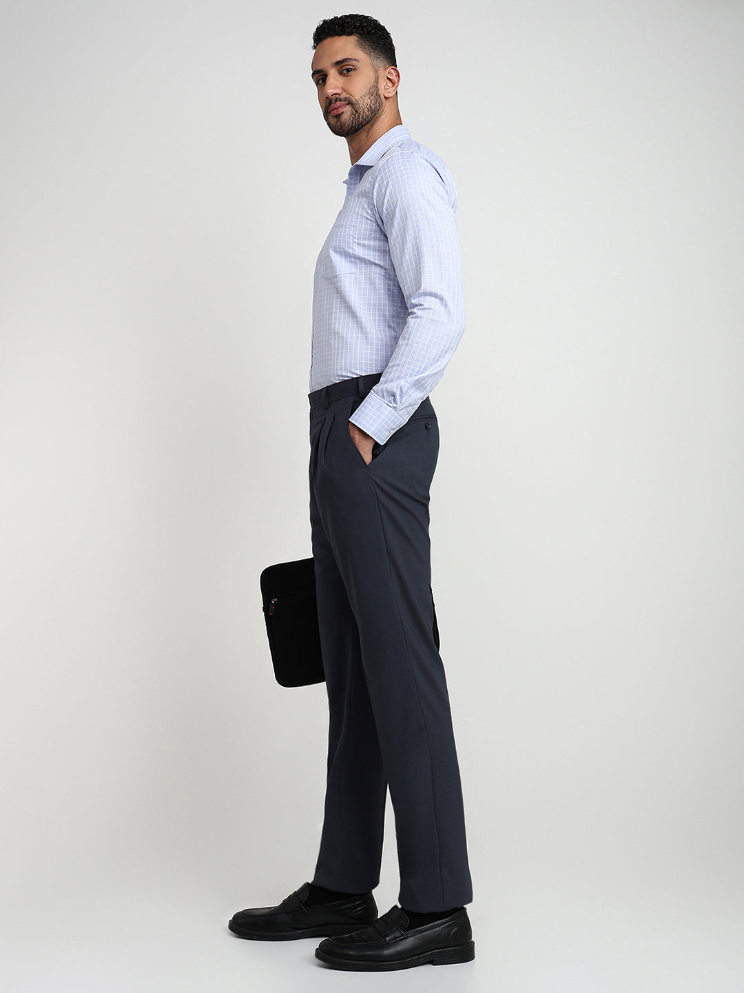 Raymond Men Blue Structure Classic Fit Polyester Blend Trouser