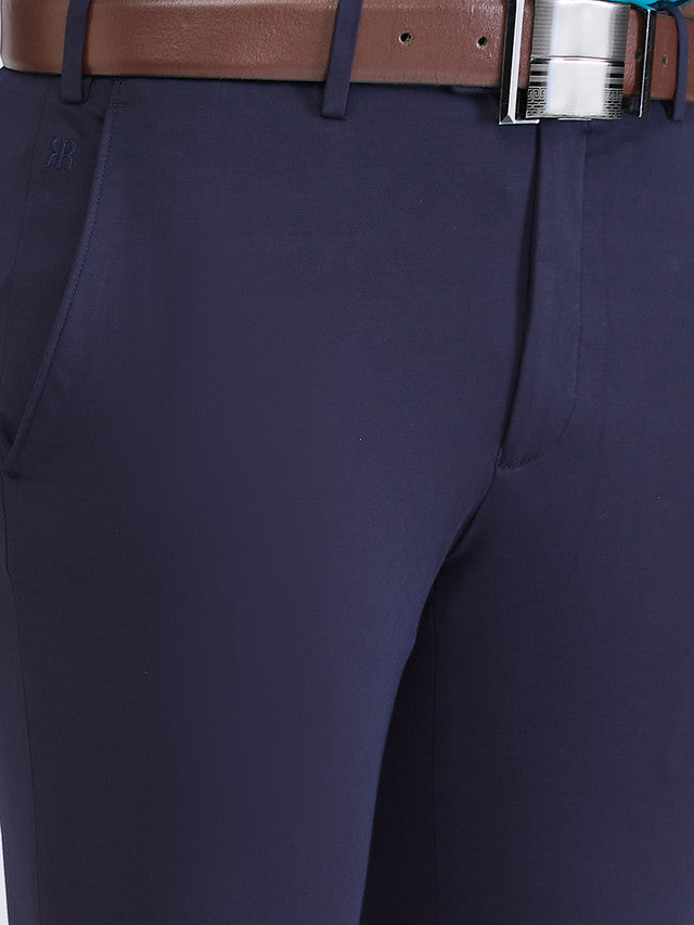 Raymond Blue Solid Slim Fit Terry Rayon Blend Trouser