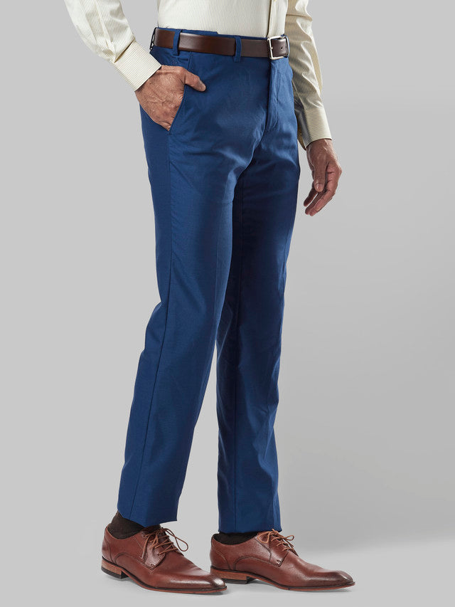 Raymond Blue Solid Slim Fit Polyester Blend Trouser