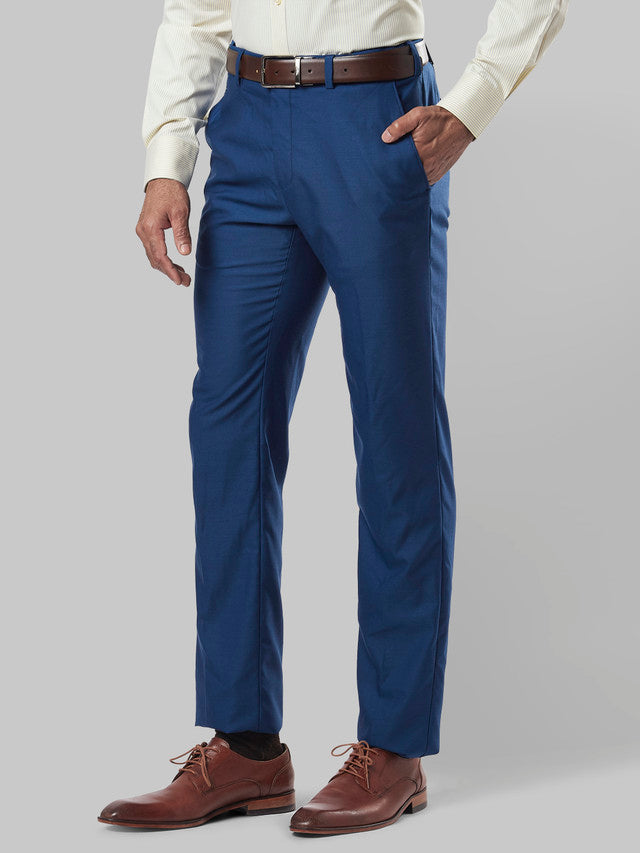 Raymond Blue Solid Slim Fit Polyester Blend Trouser