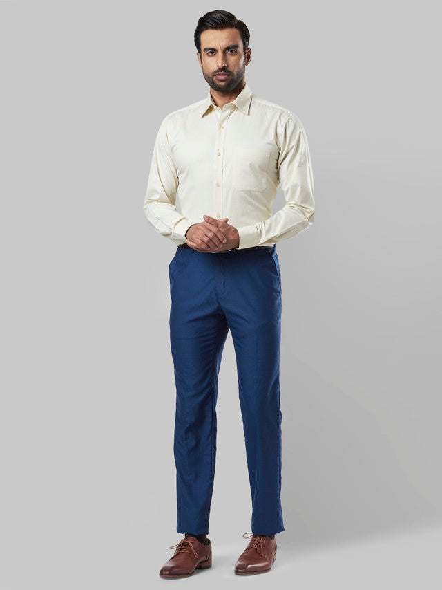 Raymond Blue Solid Slim Fit Polyester Blend Trouser