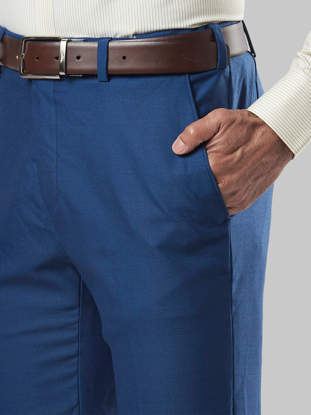 Raymond Blue Solid Slim Fit Polyester Blend Trouser