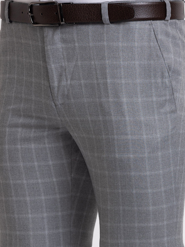 Raymond Men Grey Checkered Slim Fit Trouser