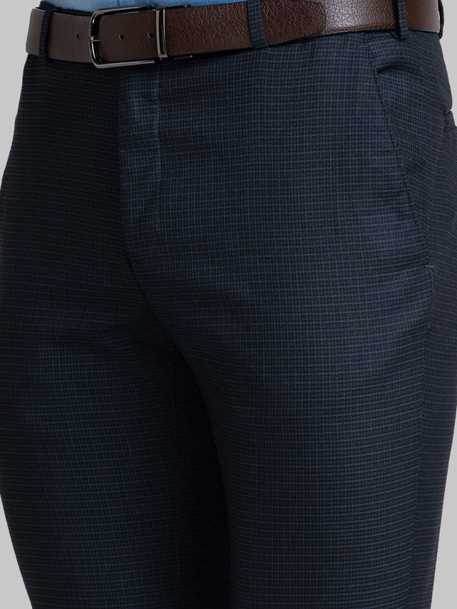 Raymond Blue Checks Slim Fit Polyester Blend Trouser