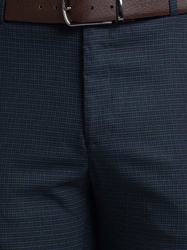 Raymond Blue Checks Slim Fit Polyester Blend Trouser