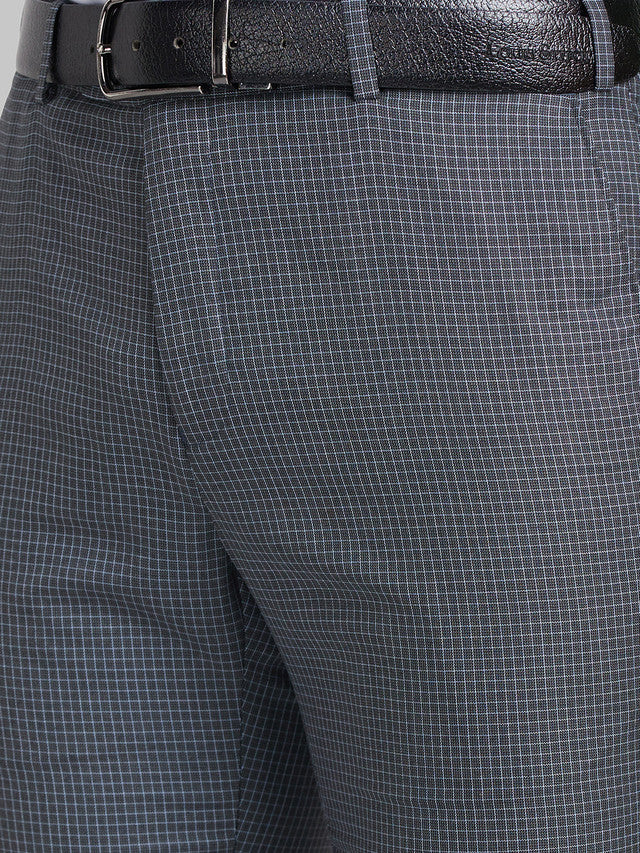 Raymond Grey Checks Slim Fit Polyester Blend Trouser