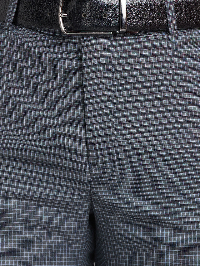 Raymond Grey Checks Slim Fit Polyester Blend Trouser