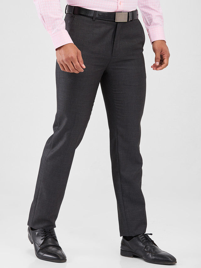 Raymond Grey Solid Slim Fit Polyester Blend Trouser