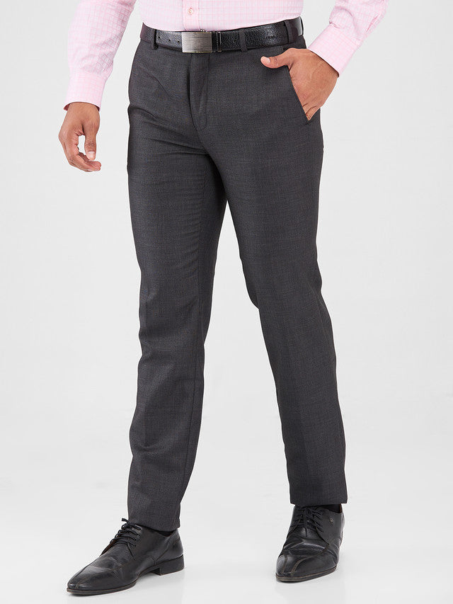 Raymond Grey Solid Slim Fit Polyester Blend Trouser