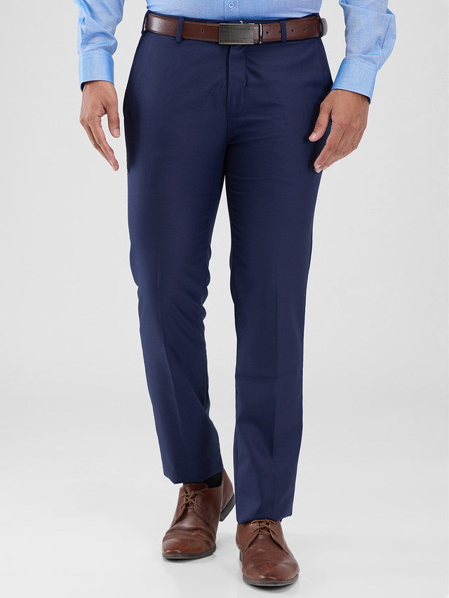 Raymond Blue Solid Slim Fit Polyester Blend Trouser