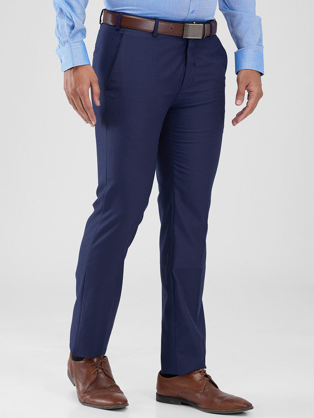 Raymond Blue Solid Slim Fit Polyester Blend Trouser