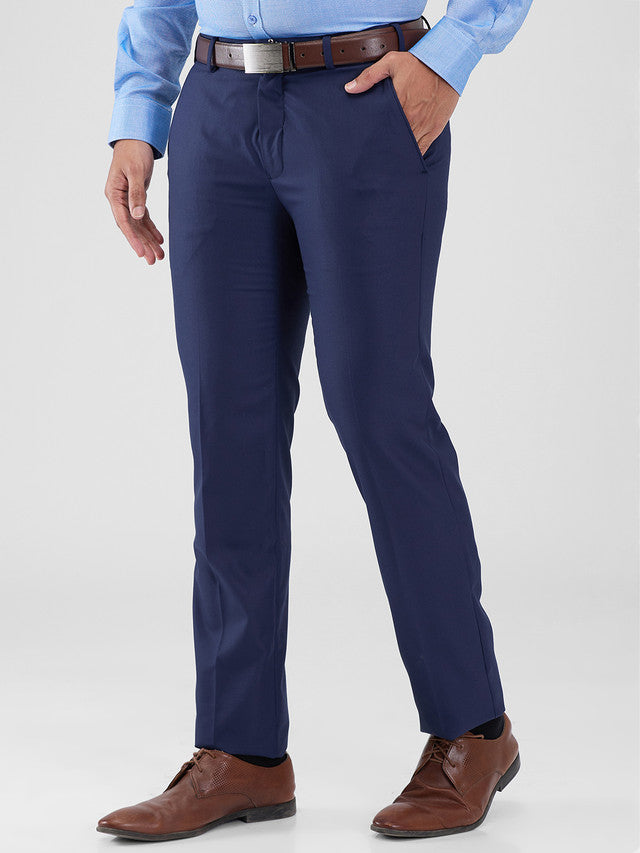 Raymond Blue Solid Slim Fit Polyester Blend Trouser