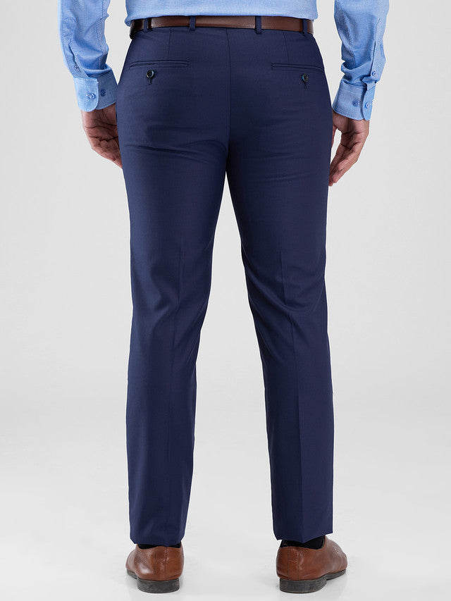 Raymond Blue Solid Slim Fit Polyester Blend Trouser