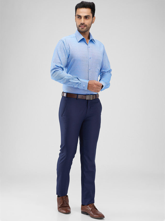 Raymond Blue Solid Slim Fit Polyester Blend Trouser