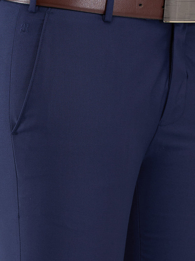 Raymond Blue Solid Slim Fit Polyester Blend Trouser