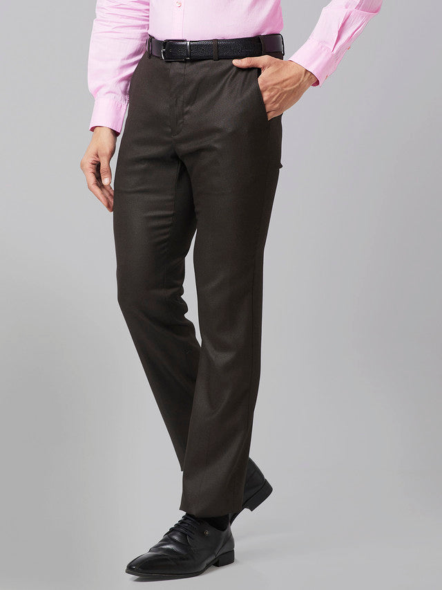 Raymond Brown Structure Slim Fit Polyester Blend Trouser