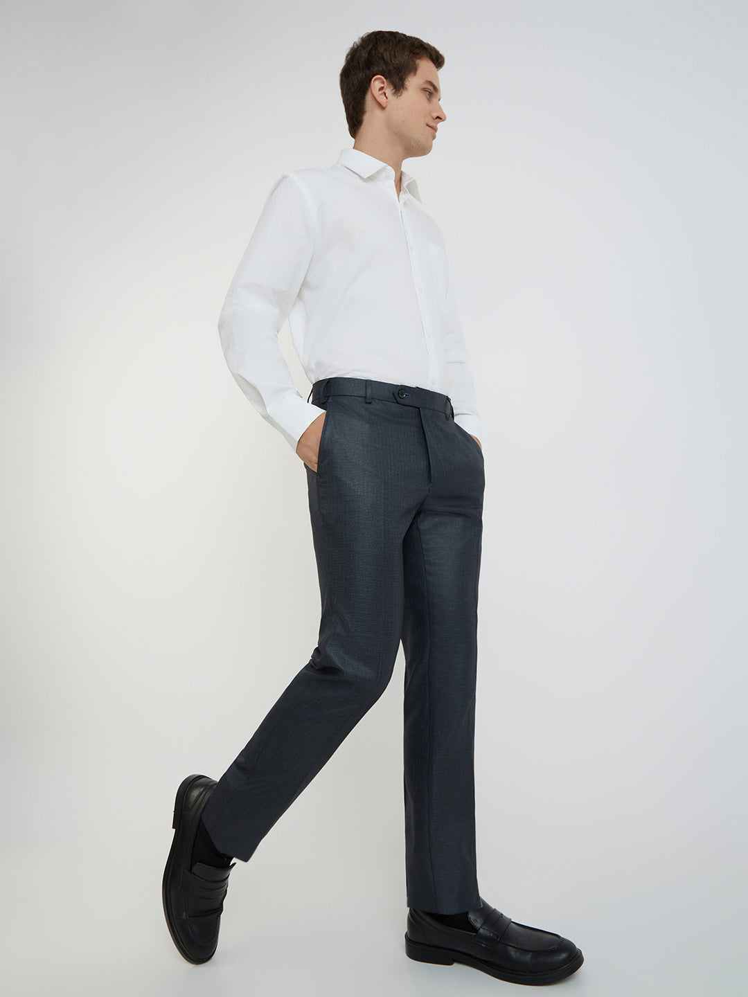 Raymond Men Blue Structure Slim Fit Polyester Trouser