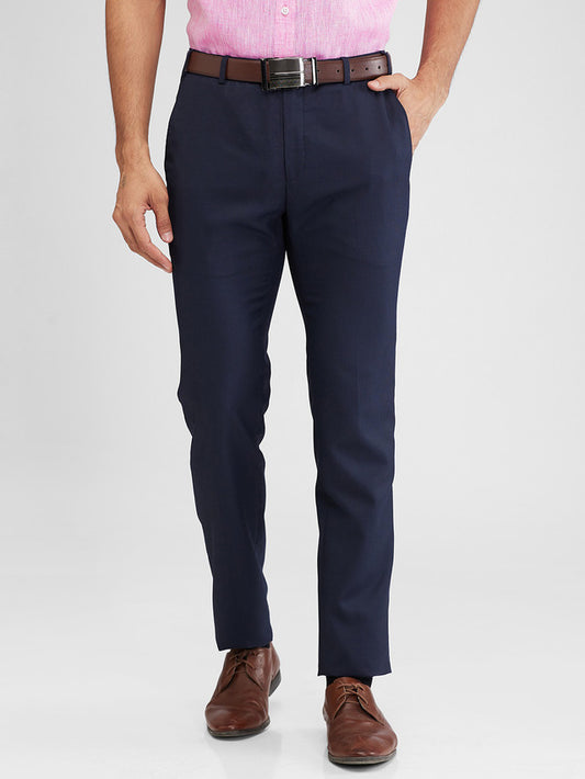 Raymond Blue Structure Slim Fit Polyester Blend Trouser