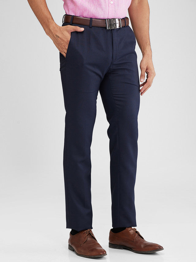 Raymond Blue Structure Slim Fit Polyester Blend Trouser